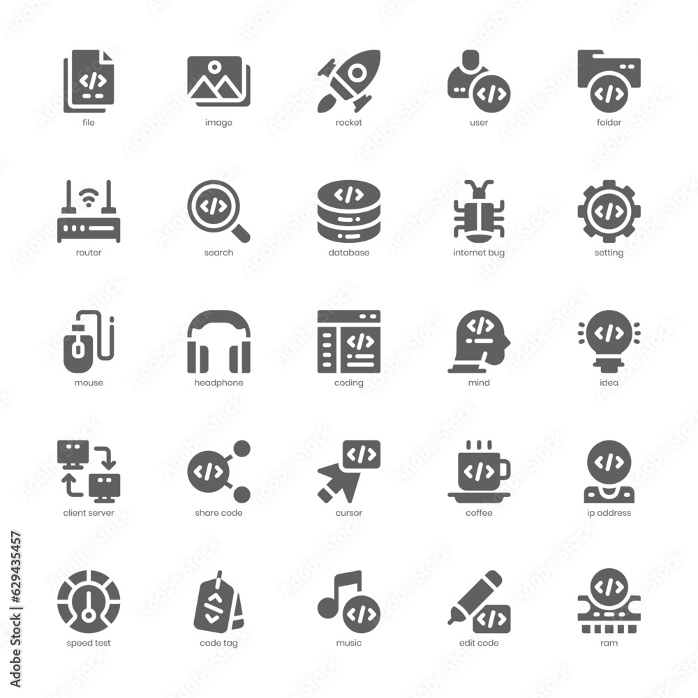 Web Programming icon pack for your website, mobile, presentation, and logo design. Web Programming icon glyph design. Vector graphics illustration and editable stroke.