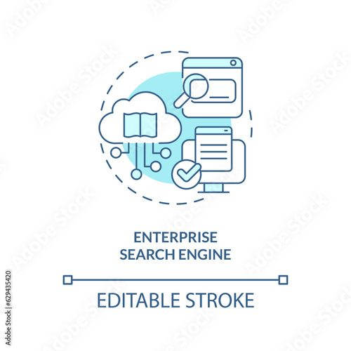 2D editable enterprise search engine line blue icon concept, isolated vector, monochromatic illustration representing knowledge management.