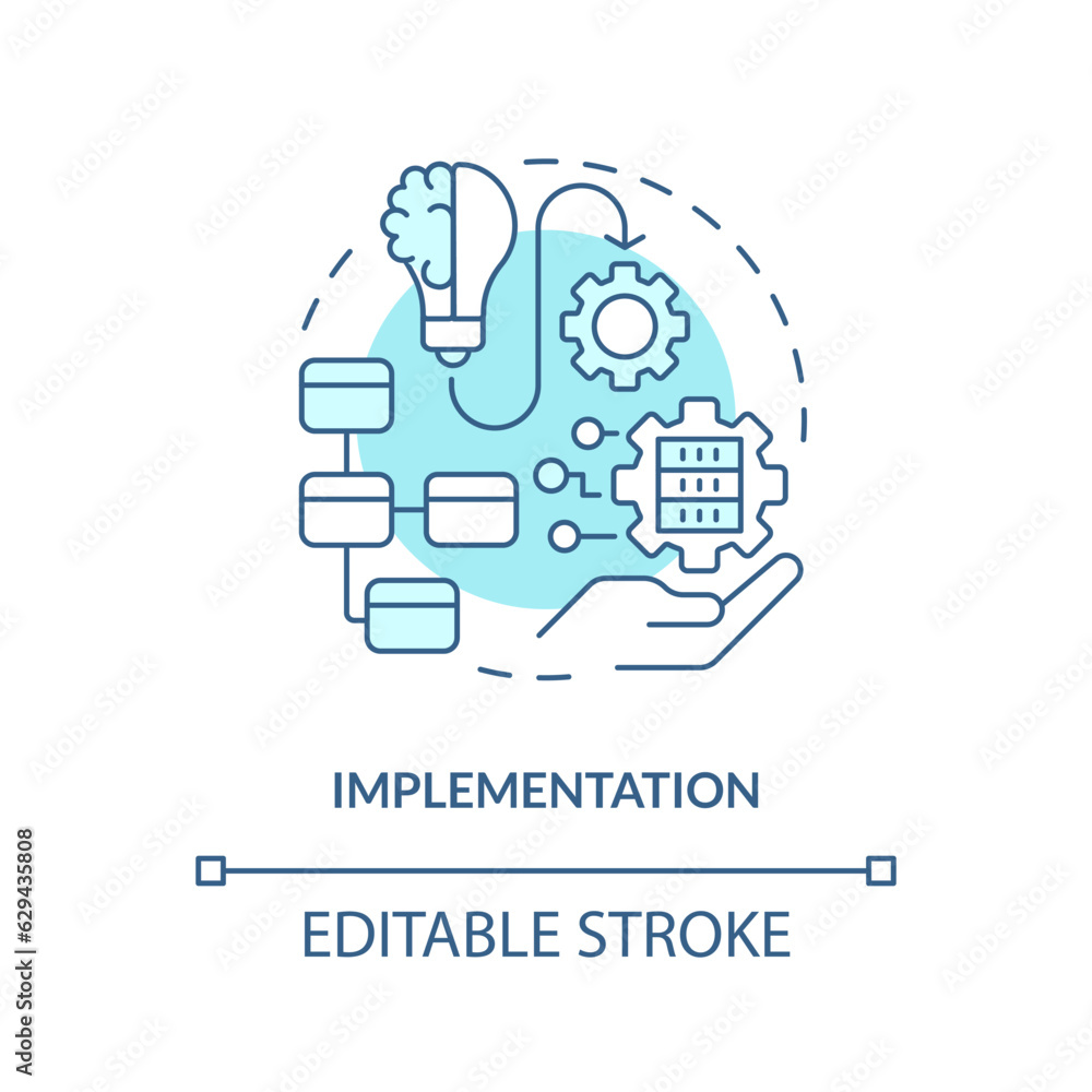 2D editable implementation thin line blue icon concept, isolated vector, monochromatic illustration representing knowledge management. 2D editable implementation thin line blue icon concept, isolated vector, monochromatic illustration representing knowledge management.