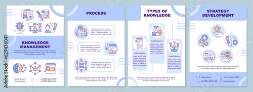 2D knowledge management brochure template, leaflet design with thin line icons, 4 vector layouts.