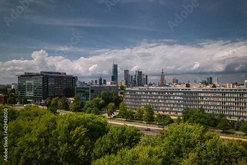 Drone, Warsaw, bird eye, bird view, pole mokotowskie, summer, green, sky