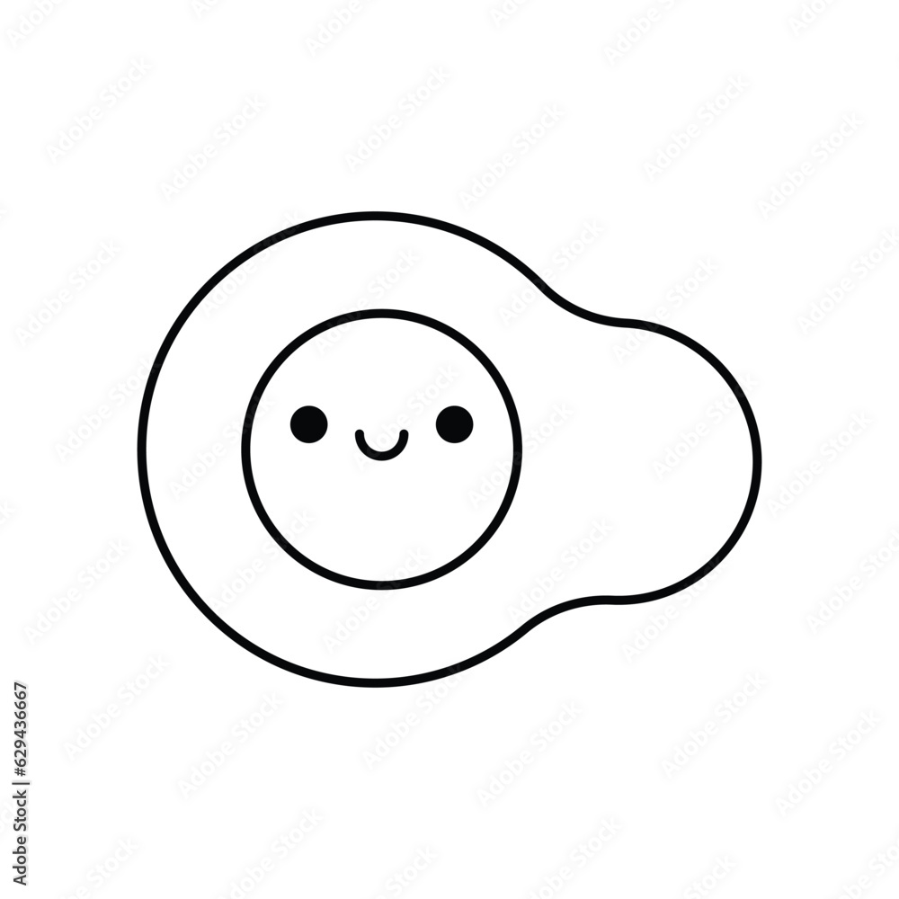 Cute smiling fried egg cartoon character line icon. Coloring book for children. Vector illustration in outline style. Cute smiling fried egg cartoon character line icon. Coloring book for children. Vector illustration in outline style.