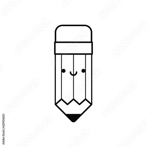 Cute smiling pencil egg cartoon character line icon. Coloring book for children. Vector illustration in outline style.