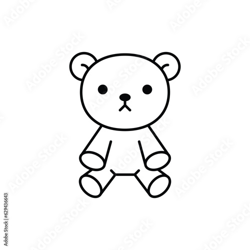 Cute teddy bear toy line icon. Cute stuffed toy symbol. Coloring book for children. Vector illustration in outline style.