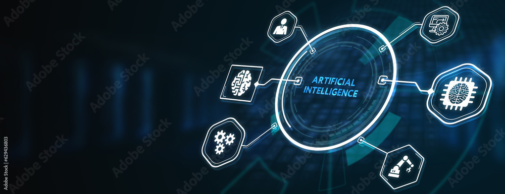 Artificial intelligence (AI), machine learning and modern computer technologies concepts. 3d illustration Artificial intelligence (AI), machine learning and modern computer technologies concepts. 3d illustration