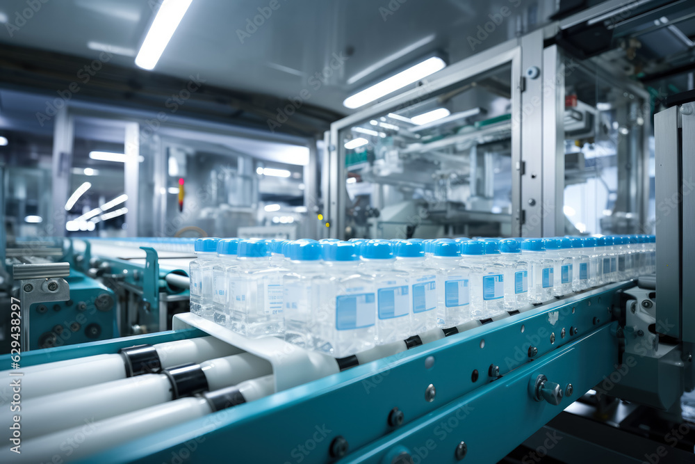 Obraz premium Pharmaceutical Industry's State-of-the-Art Factory with Pills on Conveyor 