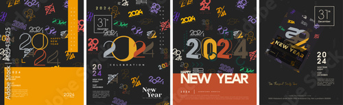 Happy new year 2024 poster with colorful unique numbers on black background. Premium vector background, for posters, calendars, greetings and New Year 2024 celebrations.