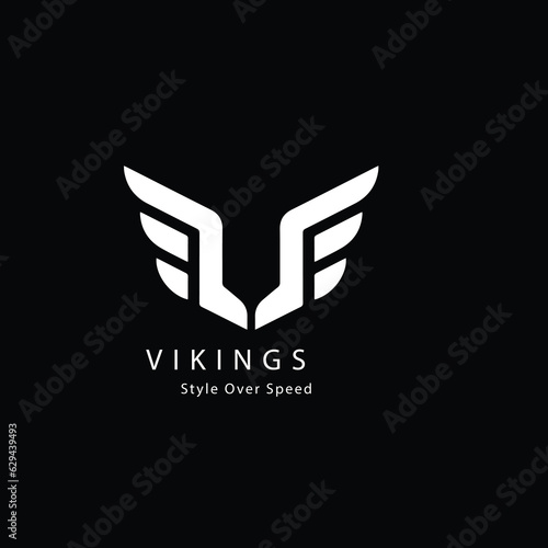 vikings logo v letter wing template design