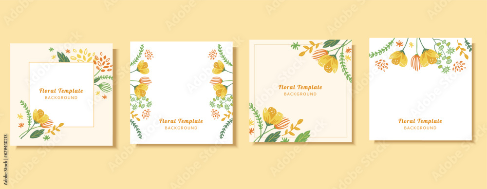 Yellow doodle floral template set