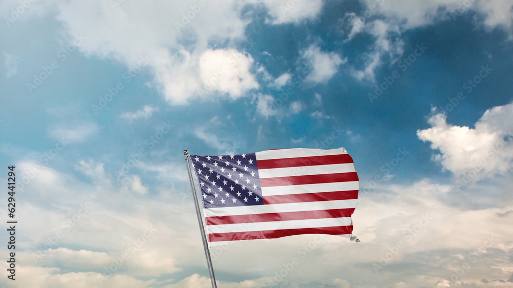 Obraz premium mavi gök yüzü arka planında amerika bayrağı Translation: flag of america on blue sky background