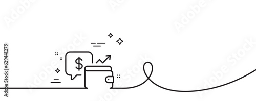 Wallet line icon. Continuous one line with curl. Money savings sign. Cash budget symbol. Wallet single outline ribbon. Loop curve pattern. Vector