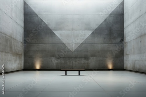A background image, ideal for a film, advertisement, or photography scene, with a central bench embraced by imposing concrete walls. Photorealistic illustration