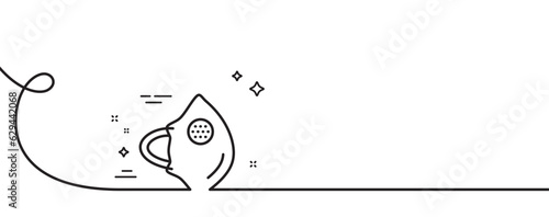 Medical mask N95 line icon. Continuous one line with curl. Safety breathing respiratory mask sign. Coronavirus face protection symbol. Medical mask single outline ribbon. Loop curve pattern. Vector