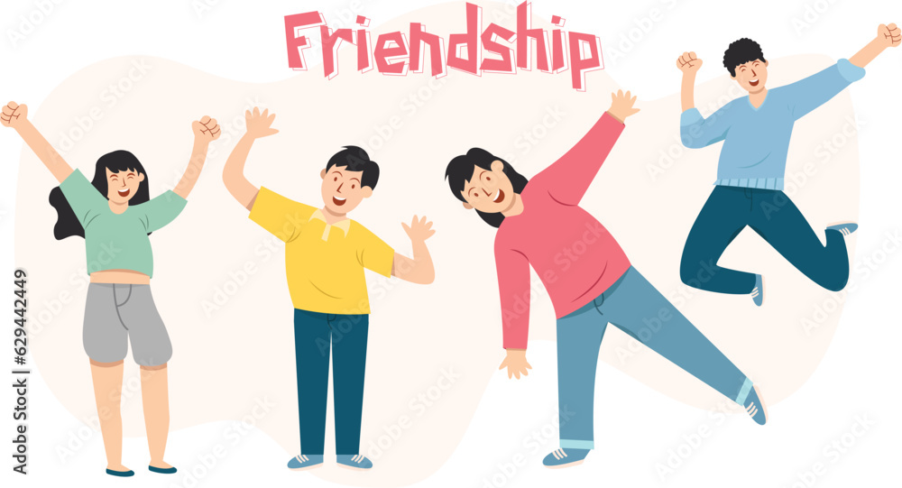 set of icons with best friends concept. multicultural friendship illustration. template for Happy Friendship Day. Teenage girl and boy friends having fun on pink background. set of icons with best friends concept. multicultural friendship illustration. template for Happy Friendship Day. Teenage girl and boy friends having fun on pink background.