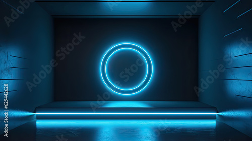 Podest illuminated with blue led lights to present or product or something else. Generative AI.