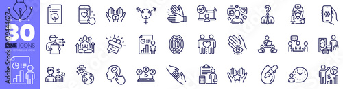 Money profit, Influence and Air conditioning line icons pack. Eye drops, Hiring employees, Online access web icon. Yoga, People chatting, Teamwork pictogram. Genders, Fraud, Friends couple. Vector