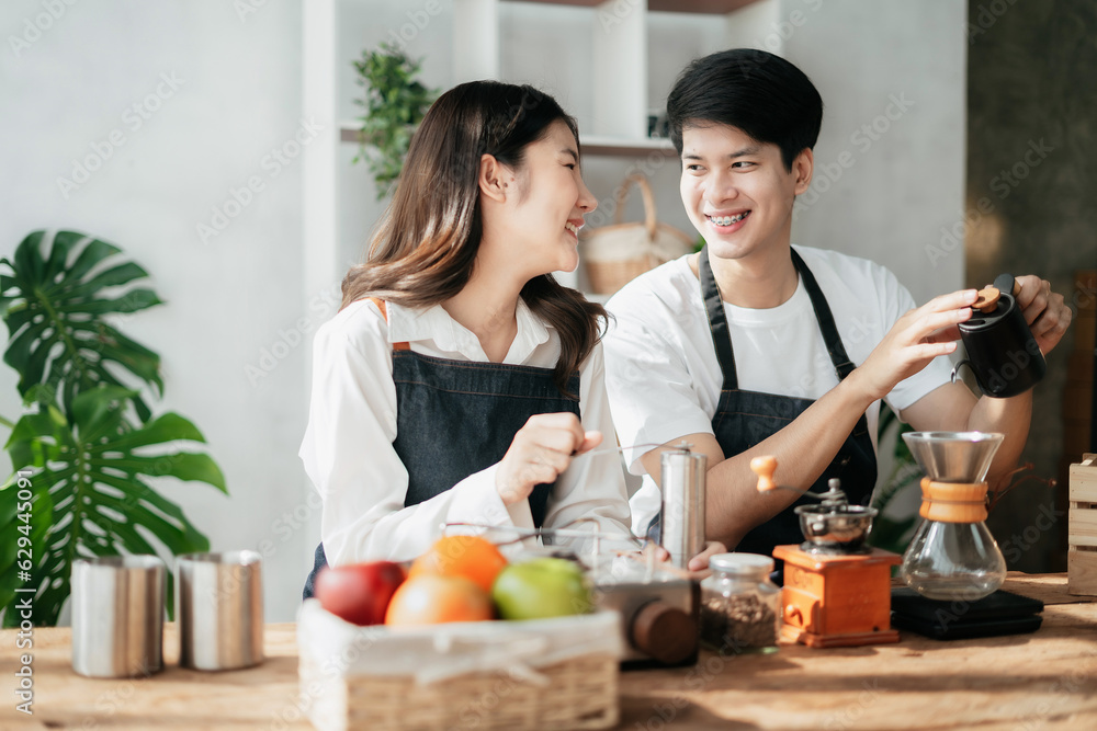 Asian couple joking around, couple, leisure activities. Asian couple joking around, couple, leisure activities.