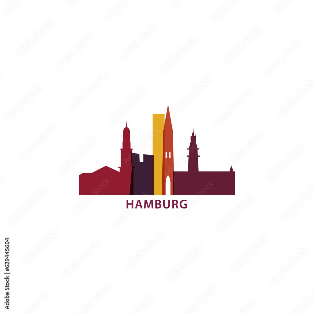 Germany Hamburg cityscape skyline capital city panorama vector flat modern logo icon. Central Europe region emblem idea with landmarks and building silhouettes