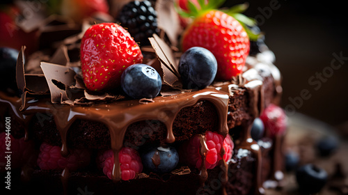 slices of chocolate cake topped with berries 