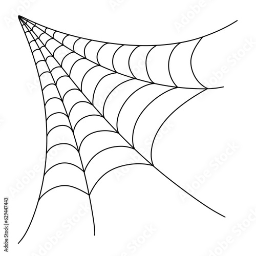 Halloween spider web and spider black doodle outline.