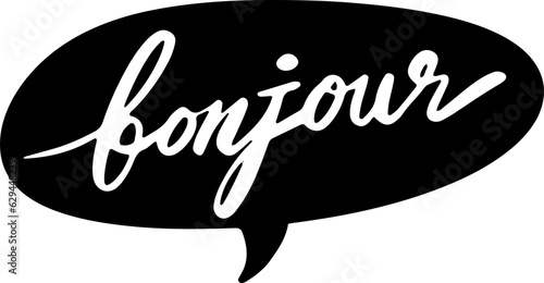 Bonjour Greeting Lettering Speech Bubble Vector Sticker