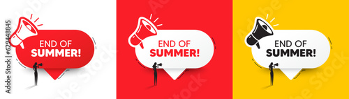 End of Summer Sale. Speech bubble with megaphone and woman silhouette. Special offer price sign. Advertising Discounts symbol. End summer chat speech message. Woman with megaphone. Vector