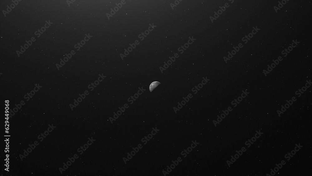 Realistic 3D Mercury Planet View Against Starry Sky. Zoom In