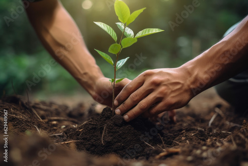 Nurturing Nature: Hands Cultivating Green Flora and Blossoms, Gardening hands nurture thriving flora in a blooming garden. Generative AI Illustration