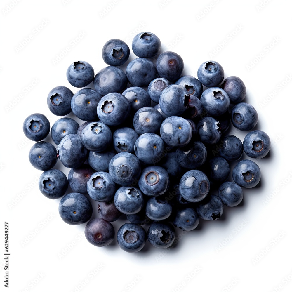 Top View Fresh and Healthy Fruit Isolated Blueberries on a White Background