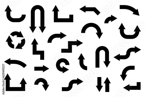 Black arrows set on white background. Pointers collection. Arrow cursor icon. Vector illustration. Eps 10.