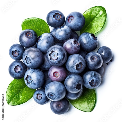 Top View Fresh and Healthy Fruit Isolated Blueberries on a White Background
