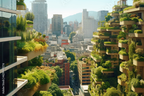 Green Horizons: A Futuristic Cityscape with Abundant Rooftop Gardens, Genarative, AI, Illustration