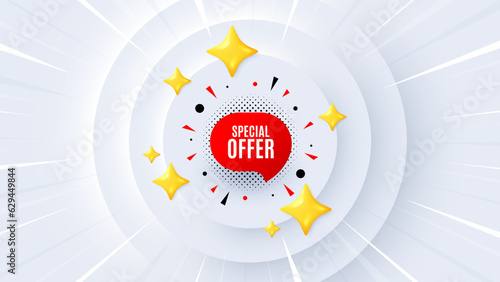 Special offer sticker. Neumorphic offer 3d banner, coupon. Discount banner shape. Sale coupon bubble icon. Special offer promo event background. Sunburst banner, flyer or poster. Vector