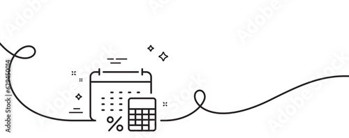 Annual tax line icon. Continuous one line with curl. Calculate tax rate sign. Payroll report symbol. Annual tax single outline ribbon. Loop curve pattern. Vector