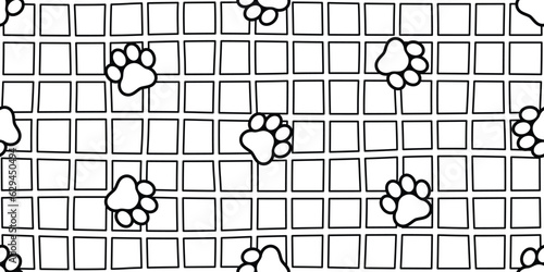 dog paw footprint seamless pattern checked cat kitten french bulldog vector puppy pet toy breed cartoon doodle gift wrapping paper tile background repeat wallpaper illustration design isolated