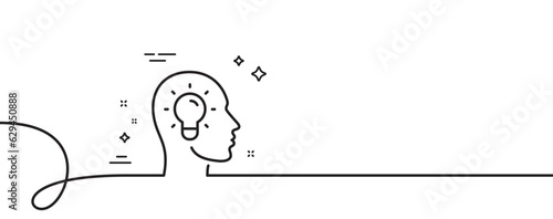 Idea head line icon. Continuous one line with curl. Lightbulb sign. Core value symbol. Idea head single outline ribbon. Loop curve pattern. Vector