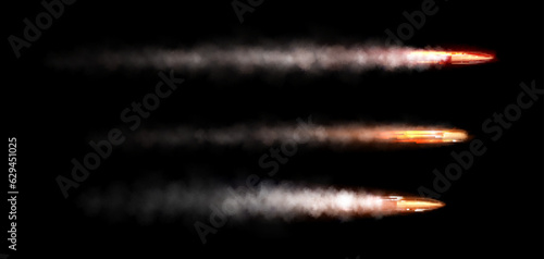 Fotobehang Flying gun bullet with fire smoke trail vector