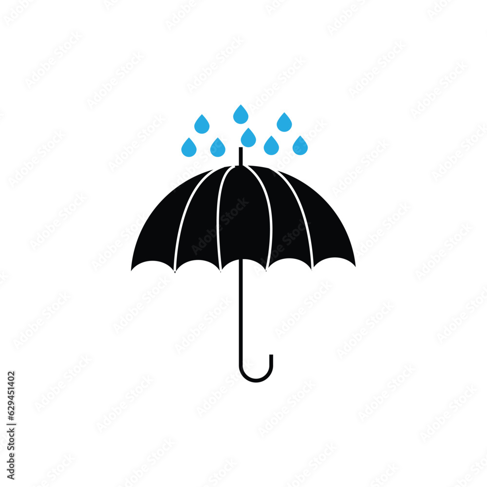 Umbrella vector icon isolated on white background. Umbrella and rain drops stock vector illustration for web, mobile app and ui design Umbrella vector icon isolated on white background. Umbrella and rain drops stock vector illustration for web, mobile app and ui design