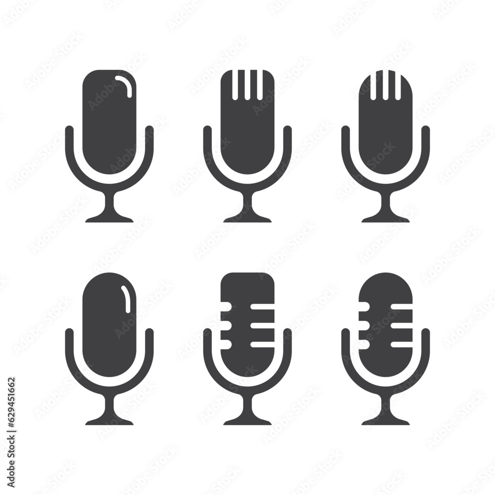 Microphone podcast icon set isolated vector illustration.