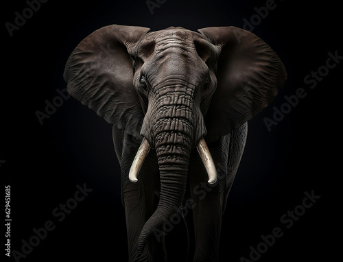 Portrait eines afrikanischen Elefanten vor schwarzem Hintergrund erstellt mit generativer KI photo