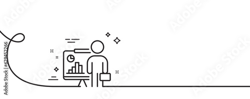 Teacher line icon. Continuous one line with curl. Conference presenter sign. Education seminar symbol. Teacher single outline ribbon. Loop curve pattern. Vector