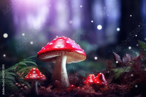 Magic mushroom pattern in fairy tale woods, nature wallpaper. Generative Ai.