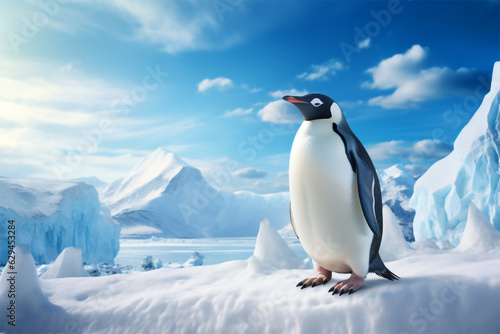 penguin in the snow with mountains in the background ai generative © lemya