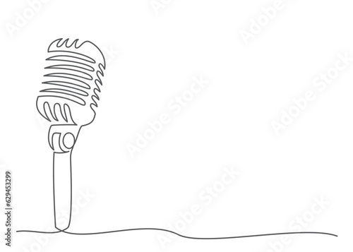 Microphone One line drawing isolated on white background