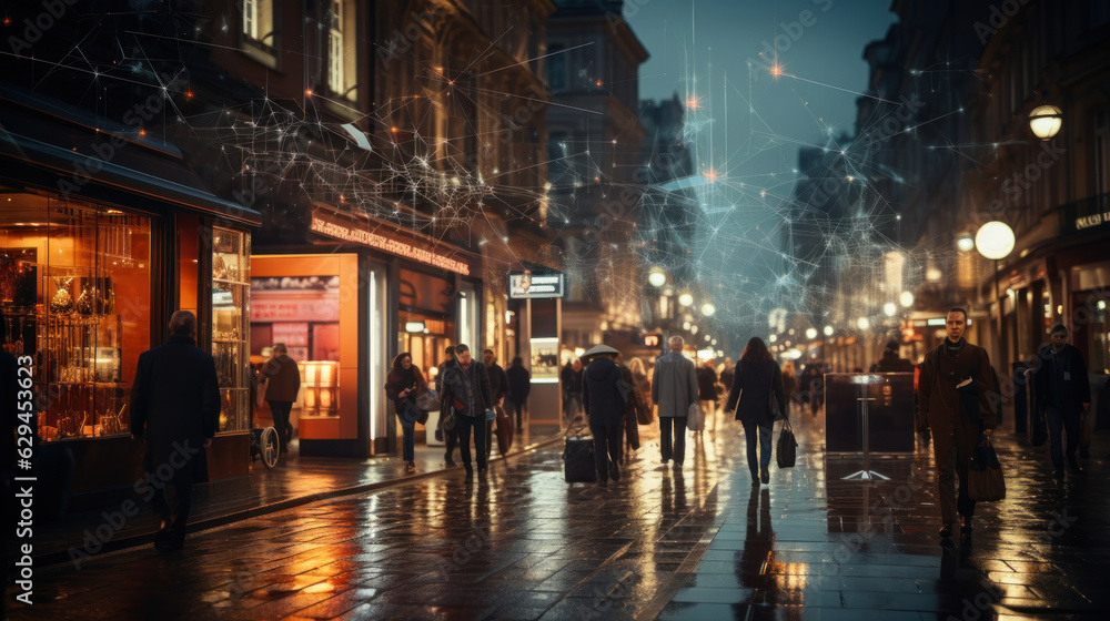 People walking in Oxford street at night.