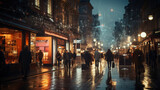 People walking in Oxford street at night.