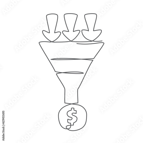 Sales funnel One line drawing isolated on white background