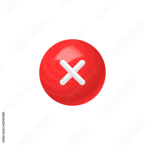 3d red cancel, close button isolated on white background.