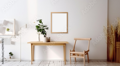 White working room and living area minimal design for artwork - Workplace and empty space for add message - Interior simple design. Generative Ai content 