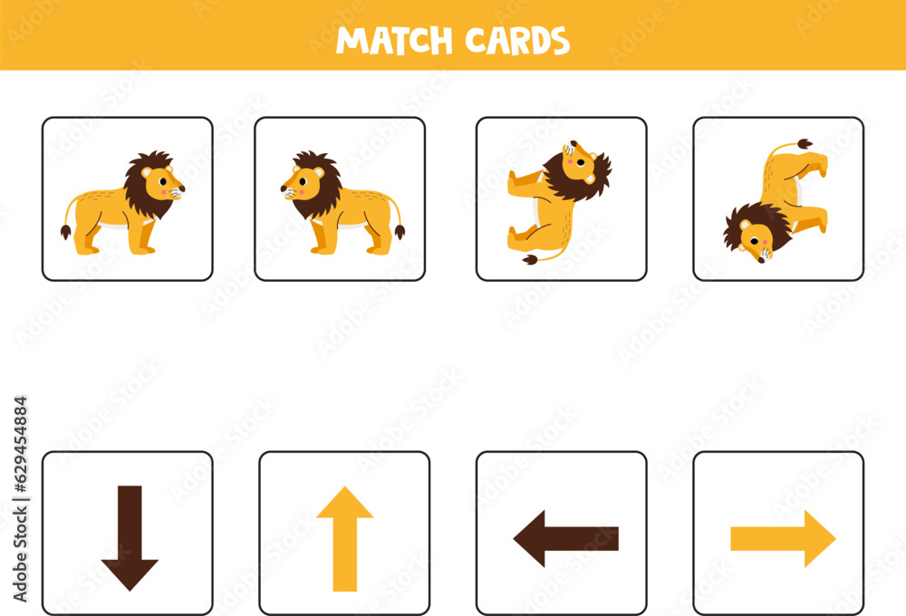 Left, right, up or down. Spatial orientation with cute lions.